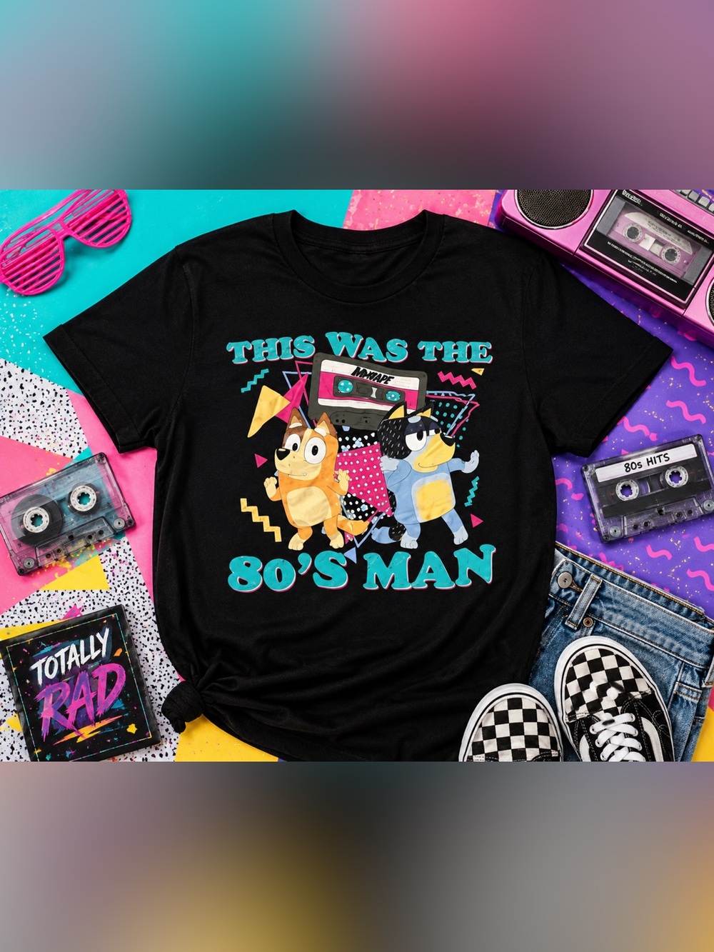 Bluey Bandit & Chilli This Was The 80s Man Graphic Tee Small